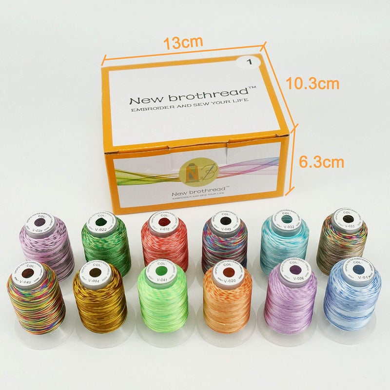 New brothread 12 Colors Variegated Polyester Embroidery Machine Thread Kit 500M (550Y) Compatible with Brother Janome Babylock Singer Pfaff Bernina Husqvaran Embroidery/Sewing Machines-Assortment1 - Image 2